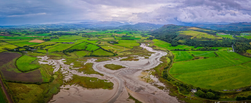 Ravenglass Village Aerial View at Low Tide on the Cumbrian Coast England
