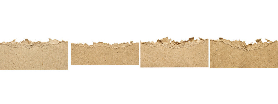 Torn brown paper strips with rough edges on transparent background