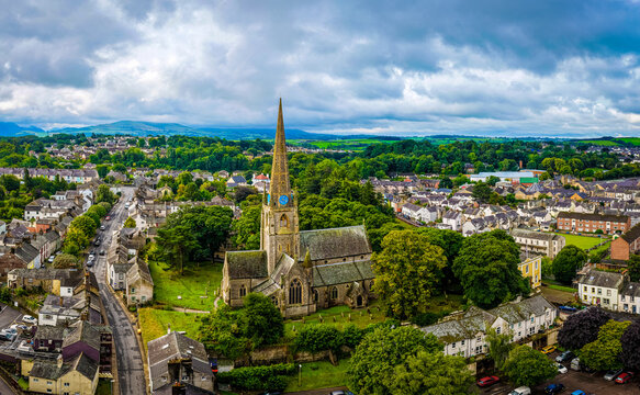Cockermouth Town View with Historic Churches in Lake District Cumbria England