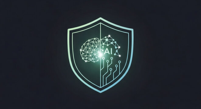 Artificial Intelligence Security Concept with Glowing AI Brain and Shield Icon