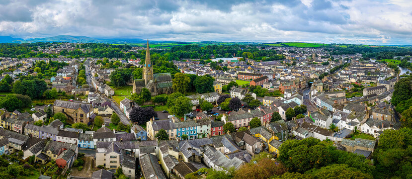 Cockermouth Town View with Historic Churches in Lake District Cumbria England