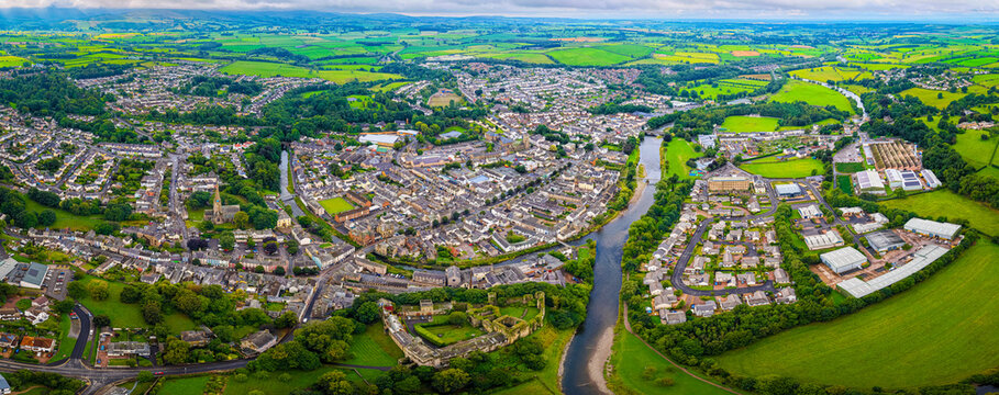 Cockermouth Town View with Historic Churches in Lake District Cumbria England