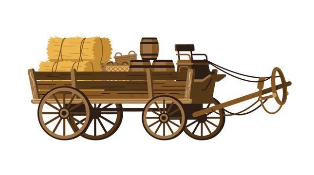 Illustration of a Rustic Wooden Horse Drawn Wagon