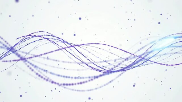 Abstract Purple Wave Particles Flowing on White Background