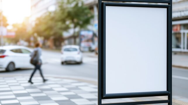 Empty advertising board on busy city street