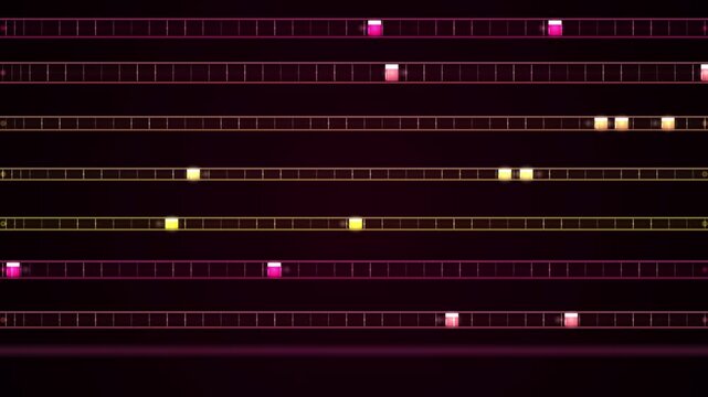 Digital video timeline with multiple colorcoded tracks displaying looping background loops.