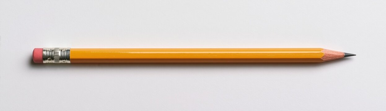 yellow pencil with pink eraser on white background
