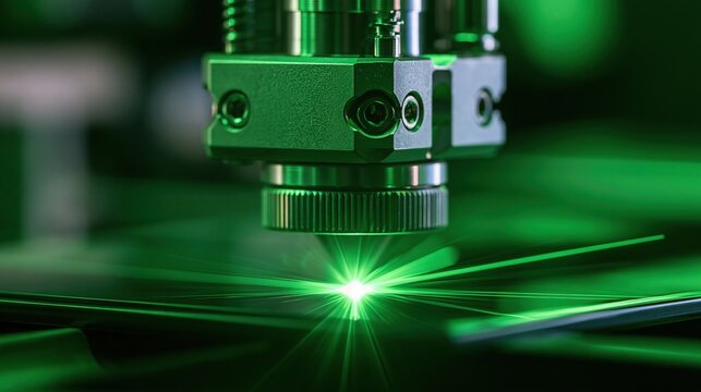 Green laser beam emitting from precision metal lens
