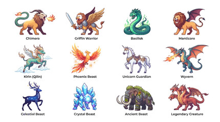 Fototapeta premium Mythical creatures fantasy animals dragons.
