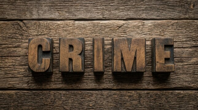 Crime Word Blocks On Textured Wood Background Typography Title