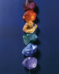 Obraz premium vertical rainbow colored gemstones on blue background