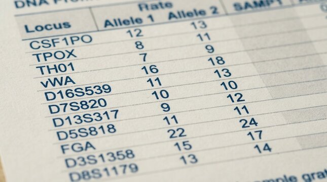 Detailed DNA Profile With Genetic Loci And Allele Data