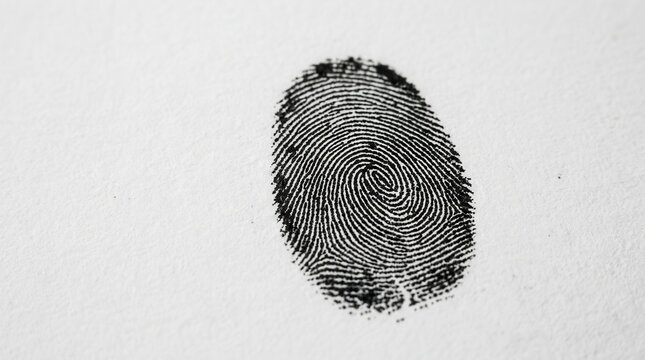 Detailed Fingerprint On White Paper Macro Shot With Focus On Unique Pattern