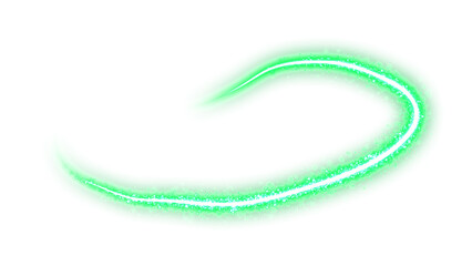 Glowing green light trail with sparkling dust particles and magic swoosh effect. © MOSTAFA