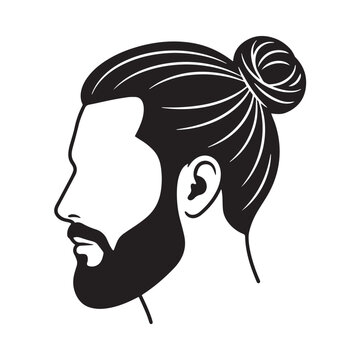 Minimalist Man Bun and Beard Profile Vector Illustration