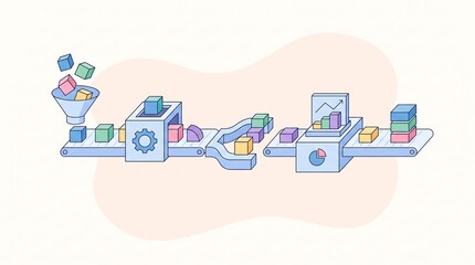 Naklejka premium Isometric Data Processing Pipeline and Analytics Illustration