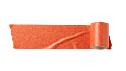 Fototapeta premium Roll of orange painter's tape with torn edge solated on transparent background