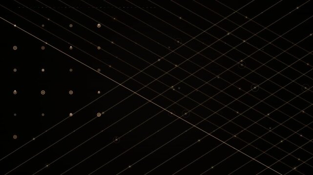Dark abstract looping background with intersecting diagonal lines and small circular markers