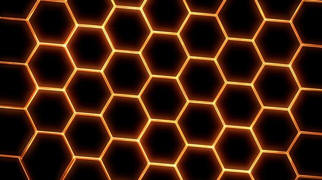 glowing orange hexagonal grid pattern on dark background