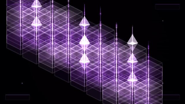 Vibrant purple light towers form a seamless digital loop background overlay.