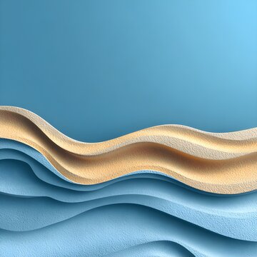 abstract beach and ocean waves background on paper cut style