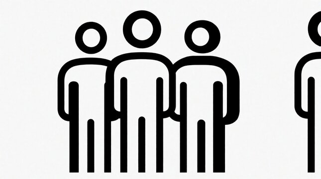 Icon graphic showing three human figures standing together in a line. Simple linear design represents group unity or team connection for various interface elements.