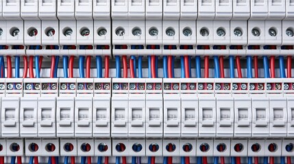 Fototapeta premium Close up view of electrical circuit breakers and