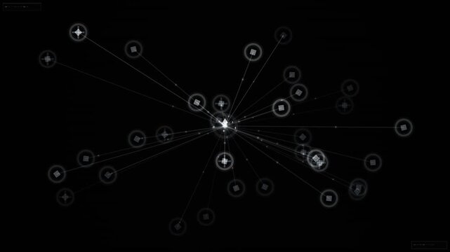 Glowing network nodes connected by thin lines form an abstract looping background for digital overlays and motion graphics.