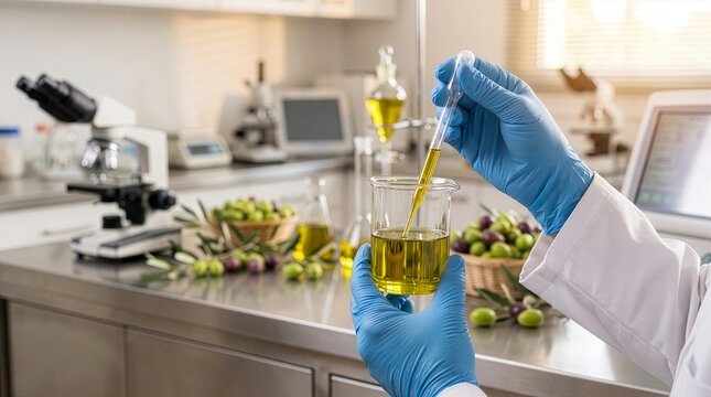 Olive oil quality testing in modern food science laboratory