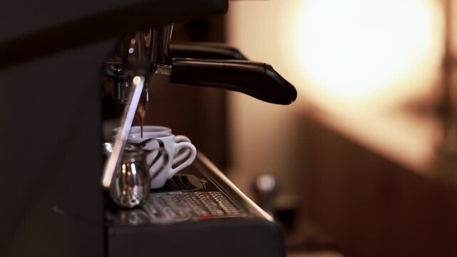 Espresso machine steam wand with cups on a counter
