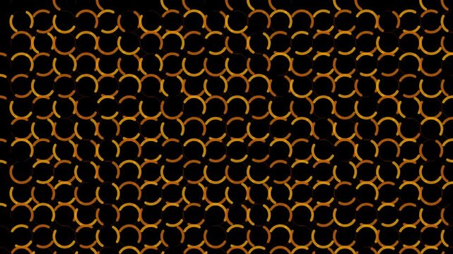 Seamless golden geometric lattice pattern on black background for looping overlay.