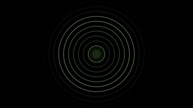 Glowing green concentric circles form a seamless looping background overlay on a solid black field.