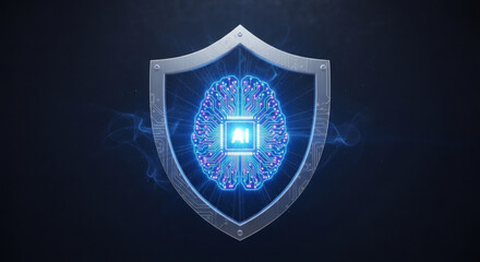 Fototapeta premium Digital Artificial Intelligence Security Shield Protecting Neural Network Brain Concept