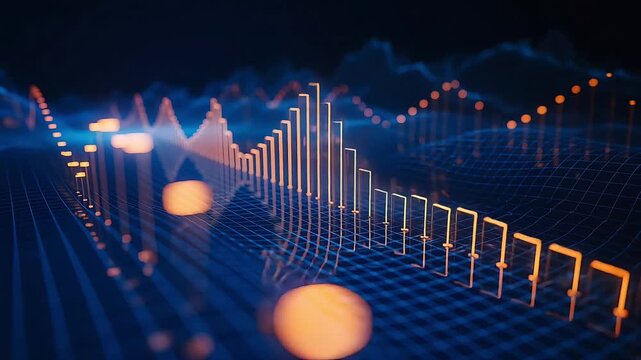 Abstract Financial Data Graph with Glowing Lines and Digital Grid