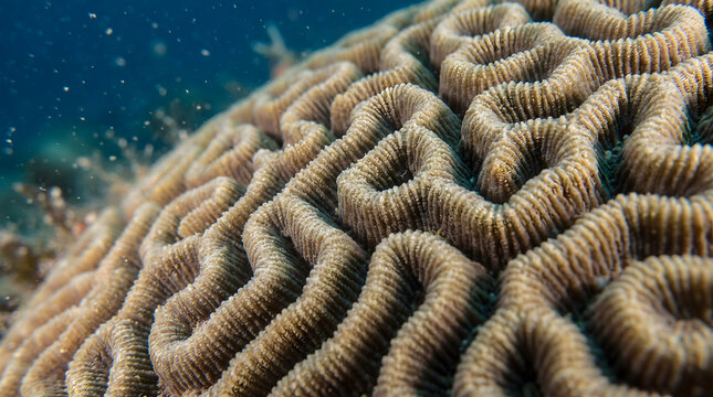 Large brain coral head growing on sunlit tropical seabed