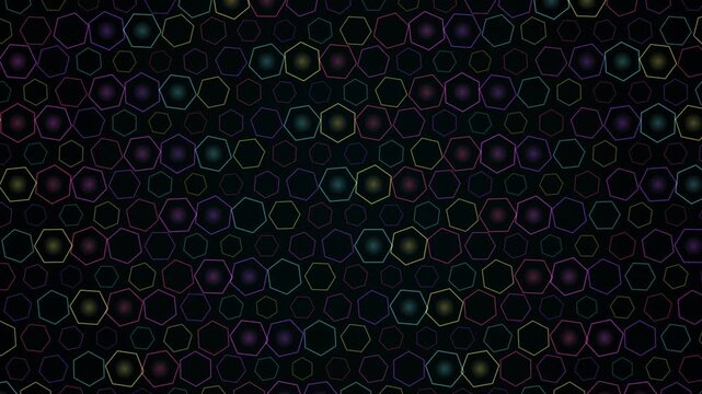 A seamless hexagonal network loop serves as a dark abstract background for overlay effects.