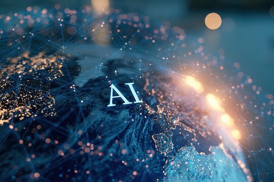 Futuristic globe with artificial intelligence network connections