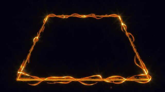 Glowing Fiery Trapezoid Frame Pulses with Sparks Against Dark Background Cinematic Abstract Motion Graphic