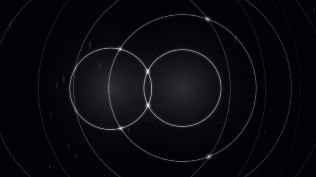 Abstract glowing circles form a seamless loop on a dark cosmic background.