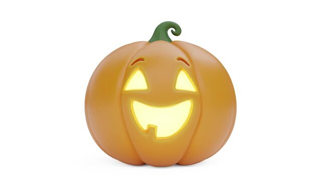 3D Halloween animated cute smiling Jack-o-lantern pumpkin with a glowing face and big toothy smile, bobbing in place.