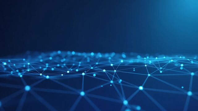 Abstract Digital Network Grid with Glowing Blue Nodes and Connections, Futuristic Data Technology, Internet Infrastructure, Artificial Intelligence and Connectivity Concept
