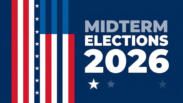 Animated Graphic Showing Text Midterm Elections 2026 With American Flag