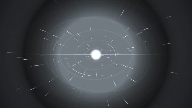 Glowing white sun at the center of dark space with radiating light rays forming a looping animation background