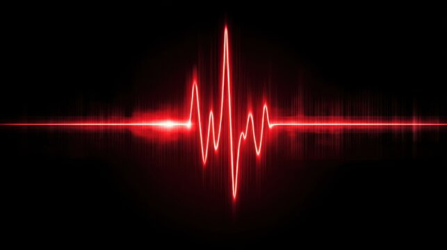 Abstract Red Heartbeat Pulse Wave on Black Background for Medical and Health Concepts in Modern Design
