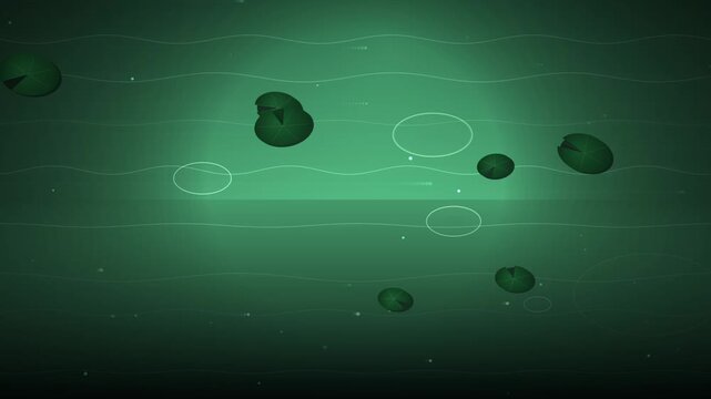 Green lily pads drift on the surface of a calm pond in a minimalist animated background loop.