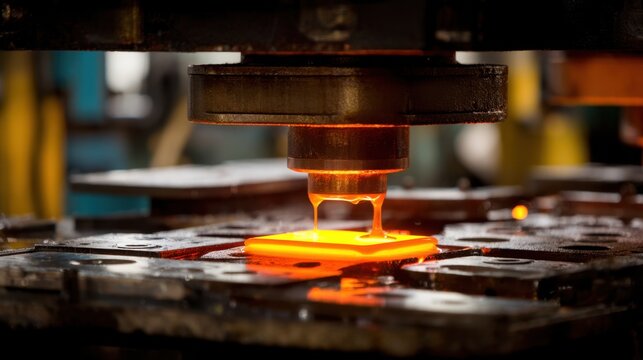 Precision Metal Stamping Process in Manufacturing Industry with Hot Metal Sheet Undergoing Forming Operation