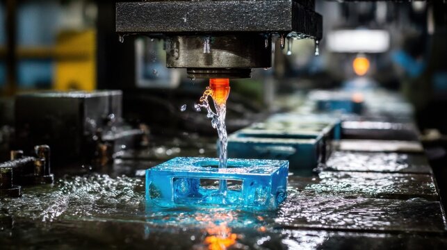 Water Cooling Process in Industrial Machinery for Precision Manufacturing of Blue Plastic Components