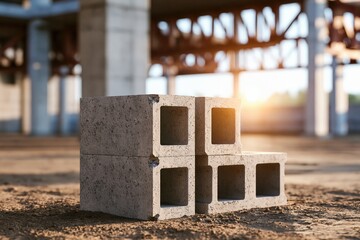 Obraz premium Concrete blocks stacked on construction site ground