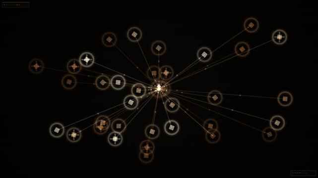 Glowing constellation network diagram with connecting lines on a dark background as a seamless looping overlay