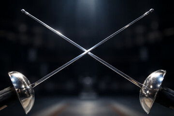 Fototapeta premium The crossed tips of two polished dueling foils forming an 'X' shape.
